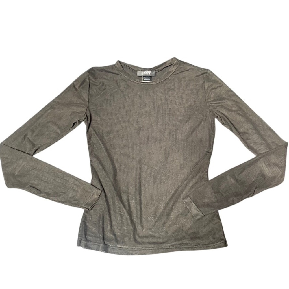 Just Polly New York Black Sheer Mesh Long Sleeve Top Crew Neck Slim Fit Small